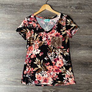 PS Kate Floral Sequin Pocket V Neck